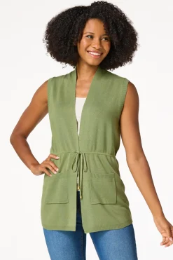 Drawstring Waist Cardigan Vest