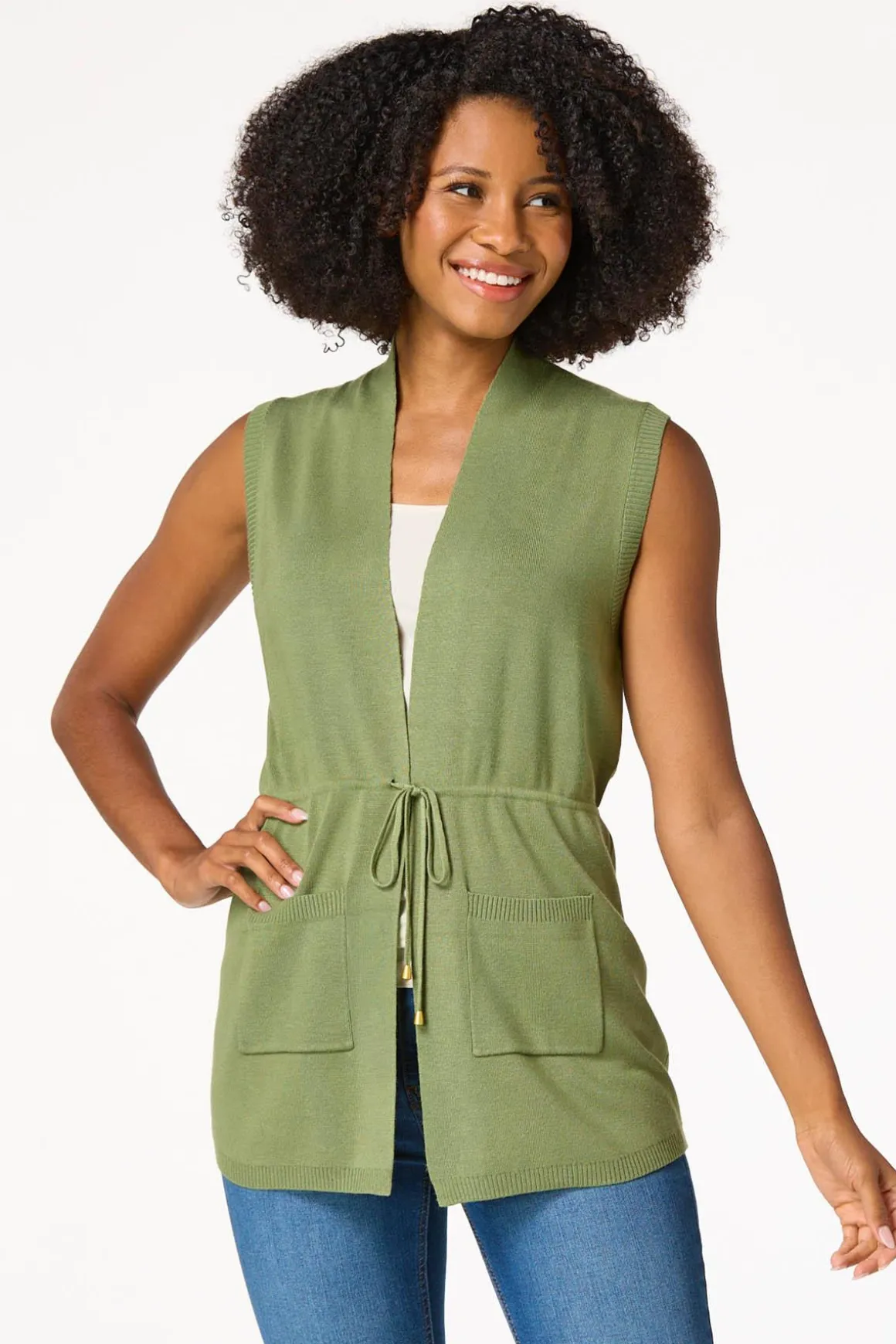 Drawstring Waist Cardigan Vest