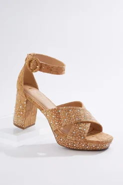 Embellished Cork Platform Sandals