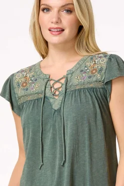Embellished Lace Up Top