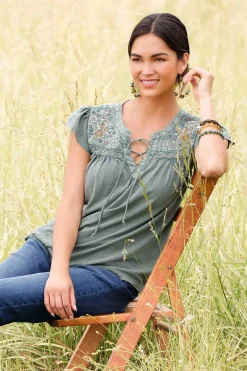 Embellished Lace Up Top