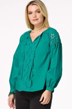 Embroidered Balloon Sleeve Top