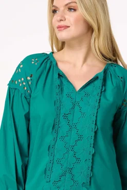 Embroidered Balloon Sleeve Top