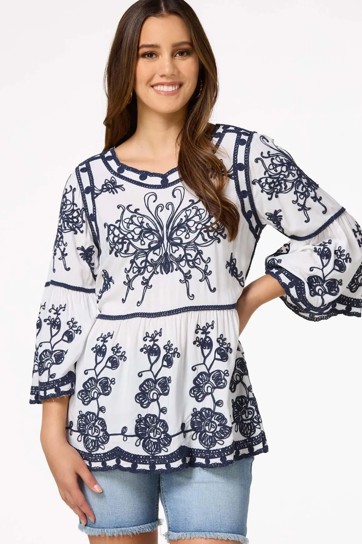 Embroidered Bell Sleeve Top