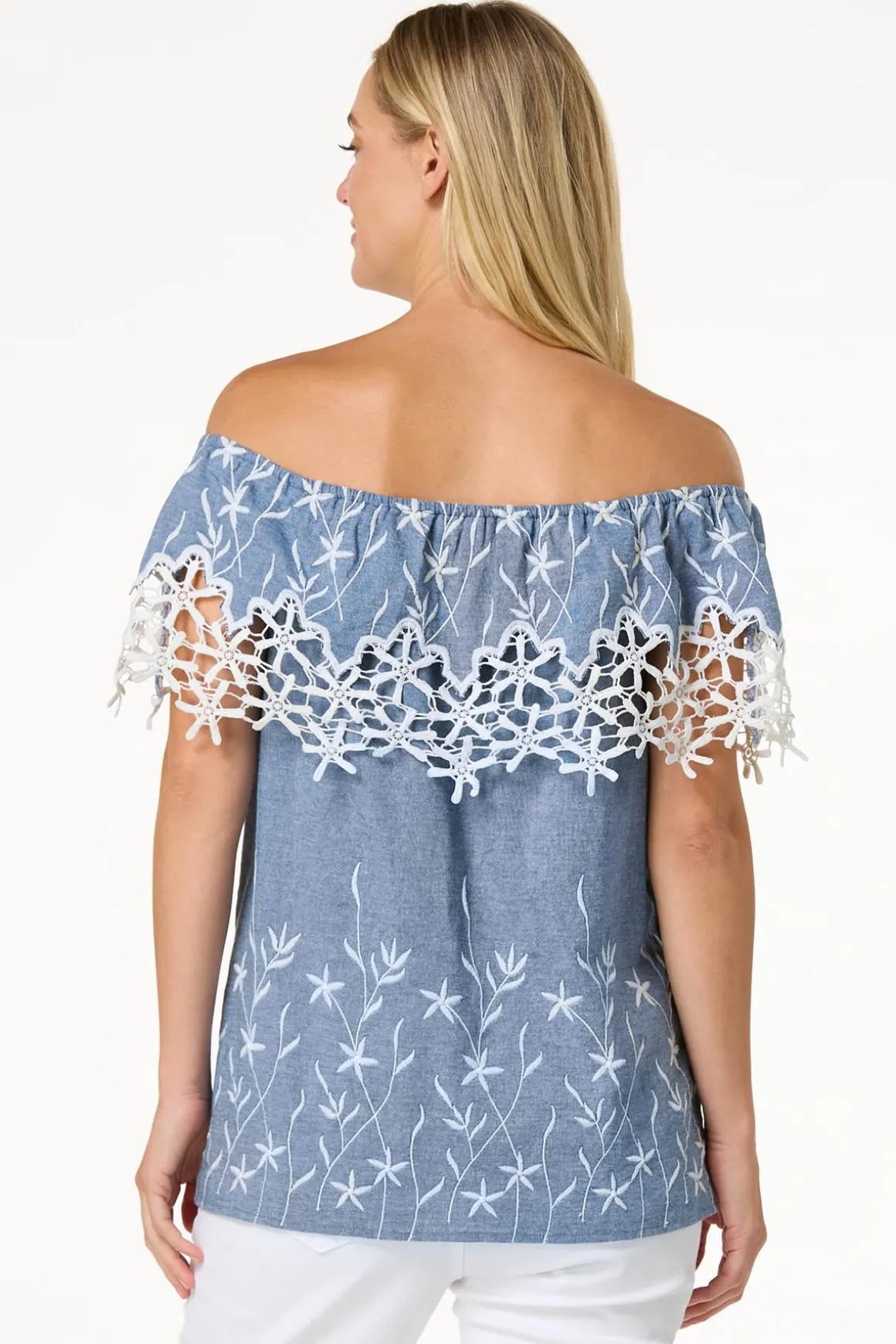 Embroidered Chambray Top