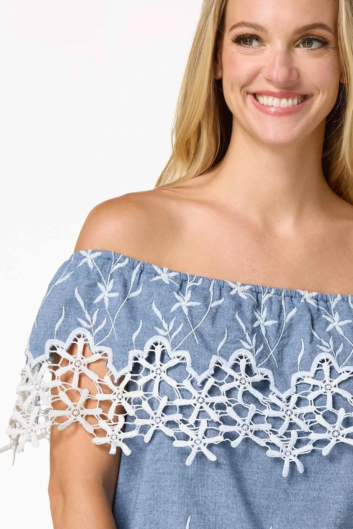 Embroidered Chambray Top