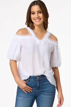Embroidered Cold Shoulder Top