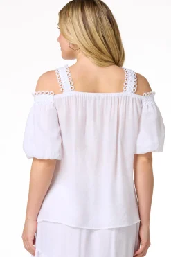 Embroidered Cold Shoulder Top