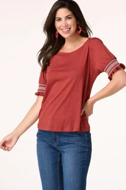 Embroidered Cuff Sleeve Top