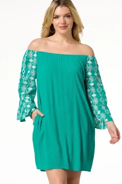 Embroidered Eyelet Sleeve Dress