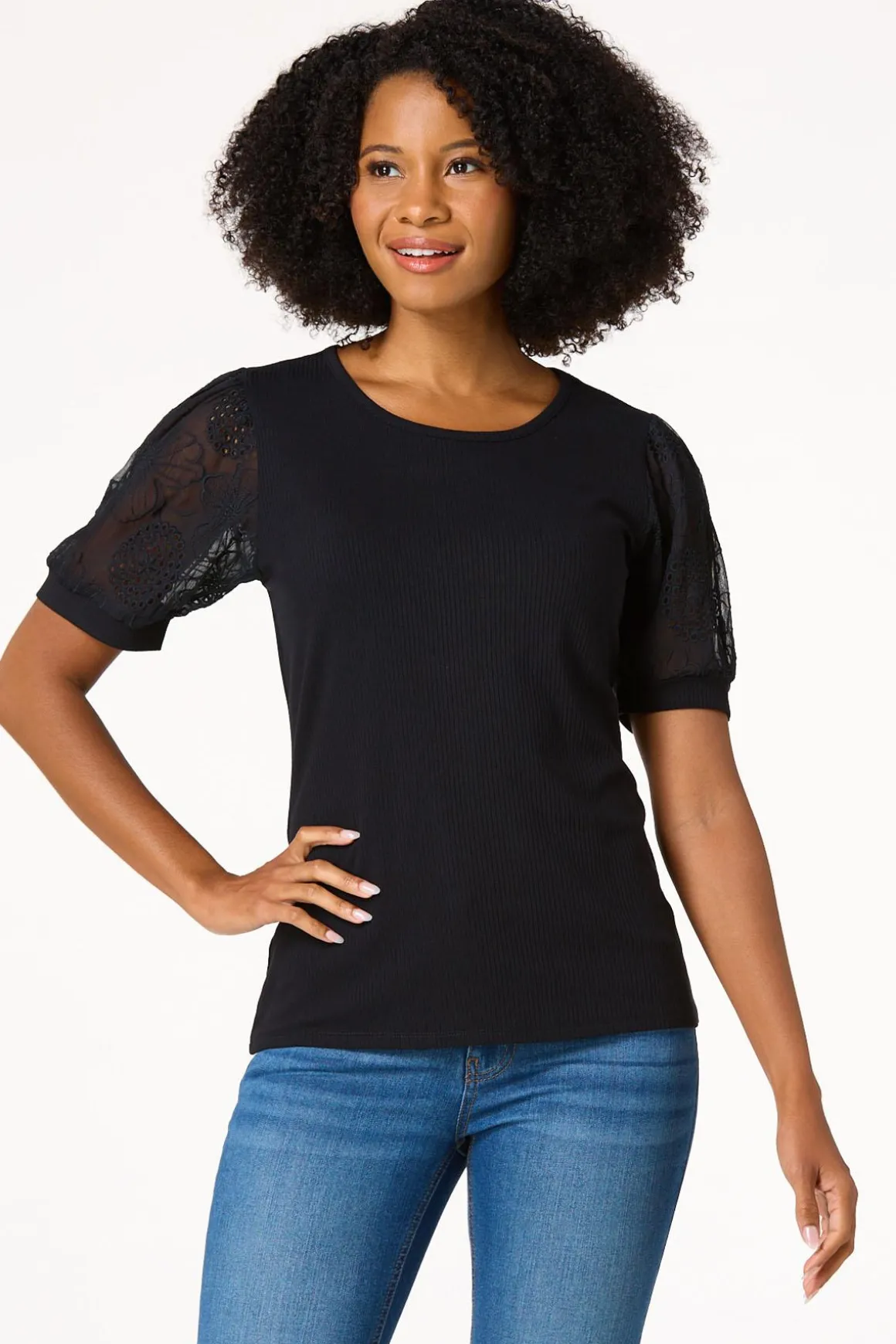 Embroidered Eyelet Sleeve Top