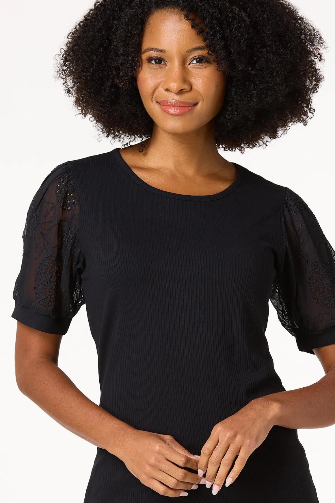 Embroidered Eyelet Sleeve Top