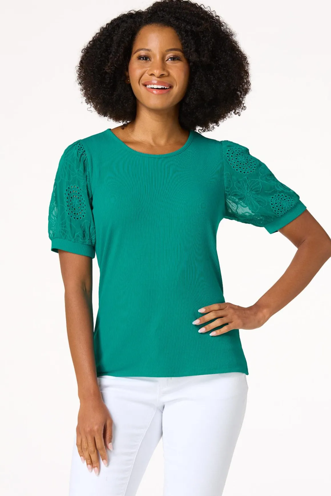 Embroidered Eyelet Sleeve Top