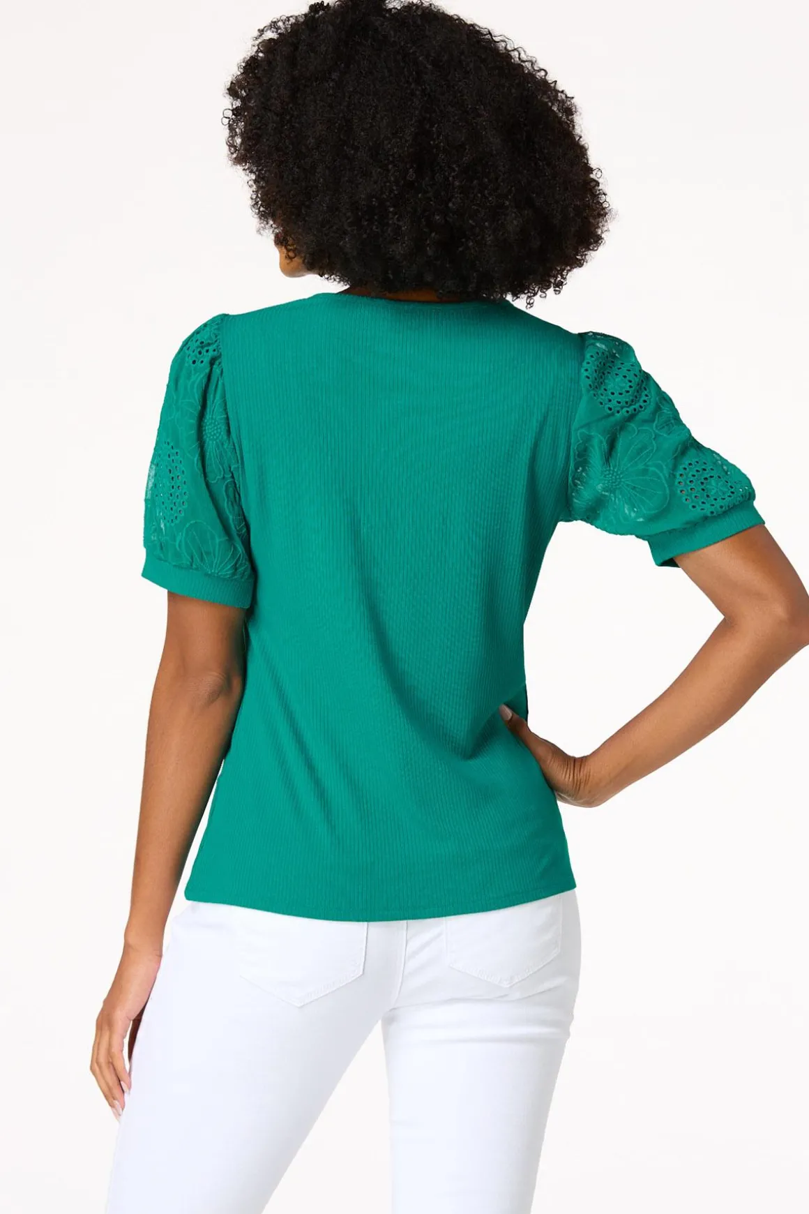 Embroidered Eyelet Sleeve Top
