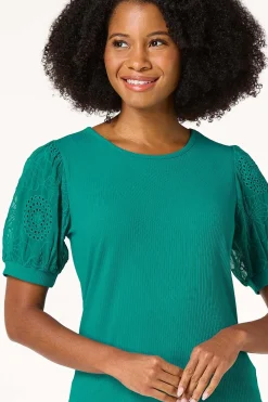 Embroidered Eyelet Sleeve Top