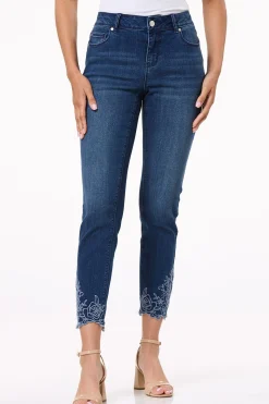 Embroidered Hem Ankle Jeans