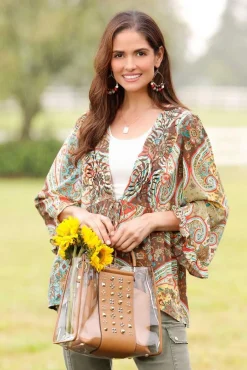Embroidered Paisley Tie Front Top
