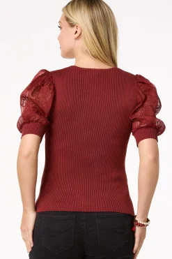 Embroidered Puff Sleeve Sweater