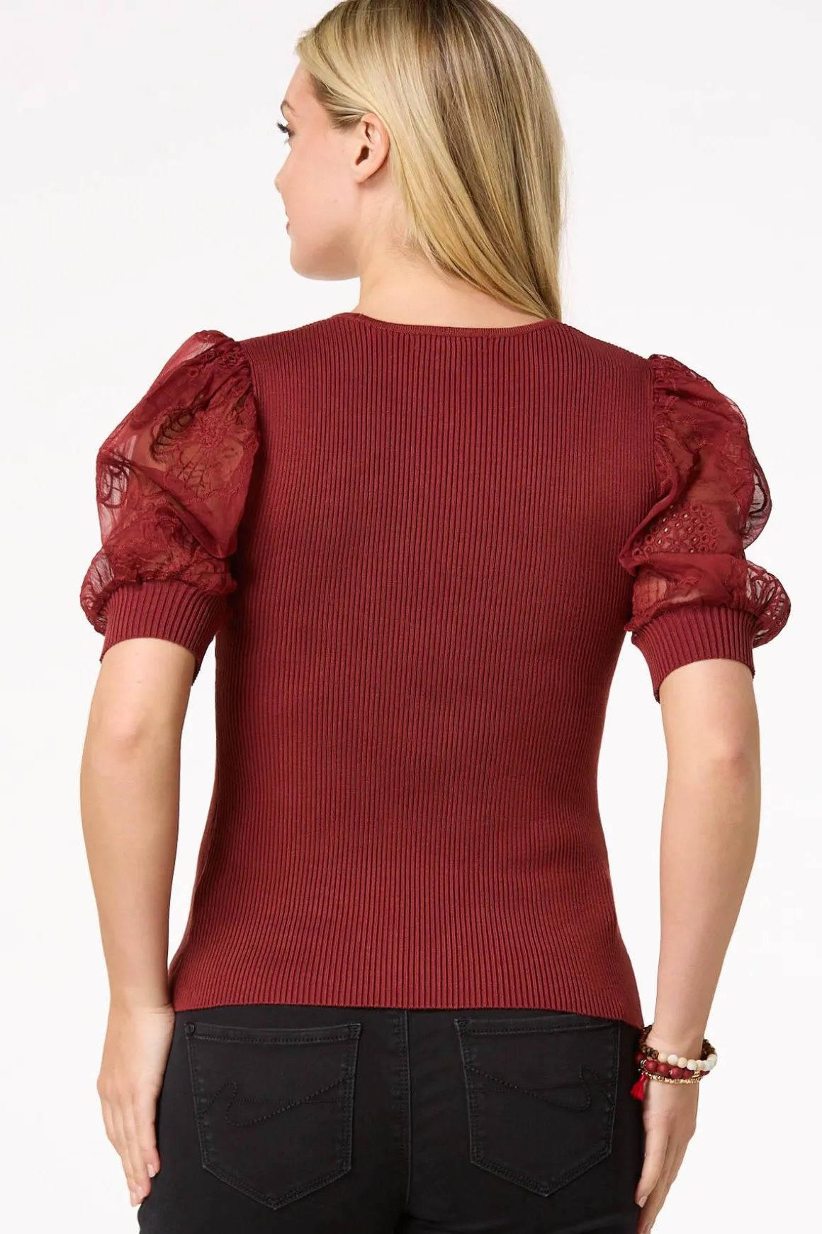 Embroidered Puff Sleeve Sweater