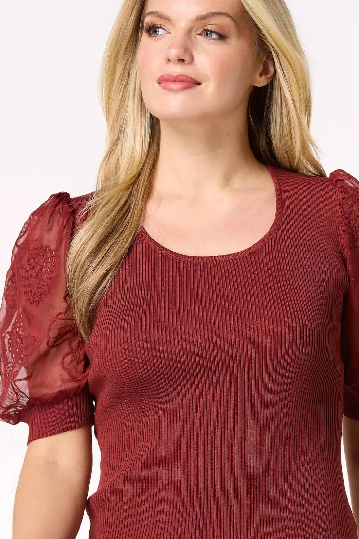 Embroidered Puff Sleeve Sweater