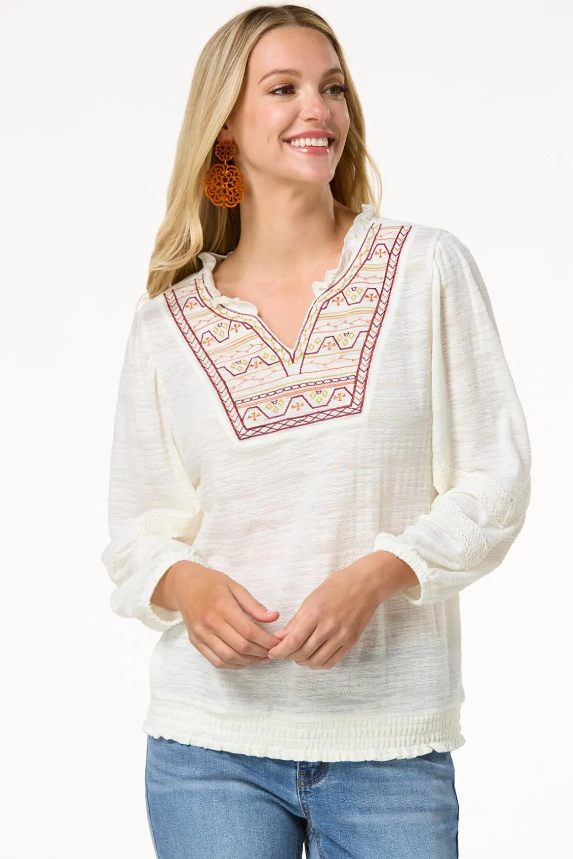 Embroidered Smocked Top