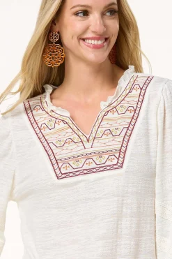 Embroidered Smocked Top