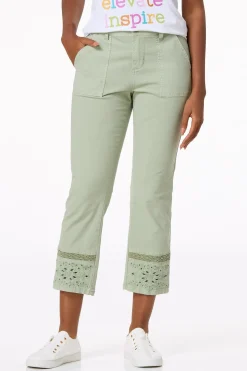 Embroidered Twill Ankle Pants