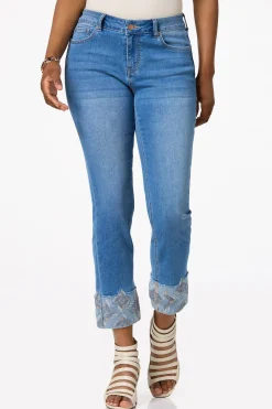 Embroidered Wide Cuff Jeans