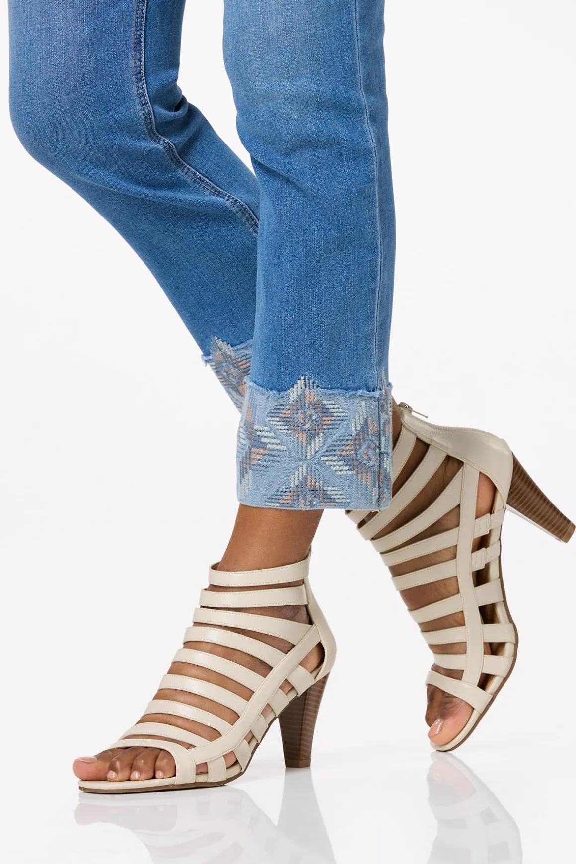 Embroidered Wide Cuff Jeans