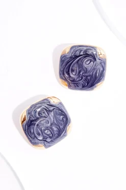 Enamel Swirl Square Button Earrings