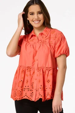 Eyelet Balloon Sleeve Top