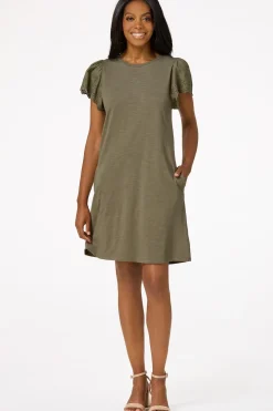 Eyelet Flutter Sleeve Dress