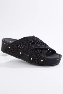 Fabric Crossband Wedge Sandals