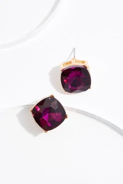 Faceted Square Button Earrings