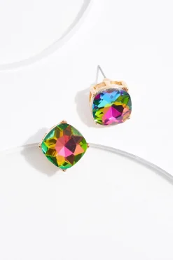 Faceted Square Button Earrings