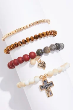 Faith Cross Charm Stretch Bracelet Set