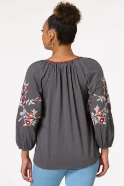 Fall Floral Embroidered Top
