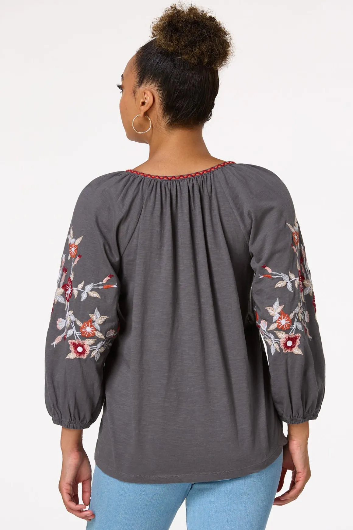 Fall Floral Embroidered Top