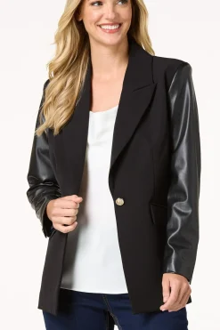Faux Leather Sleeve Blazer