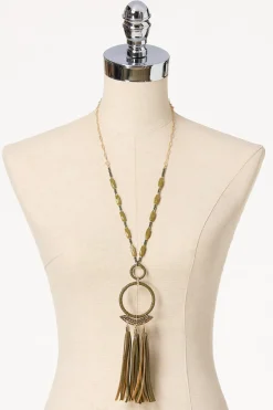 Faux Leather Wrapped Tassel Necklace