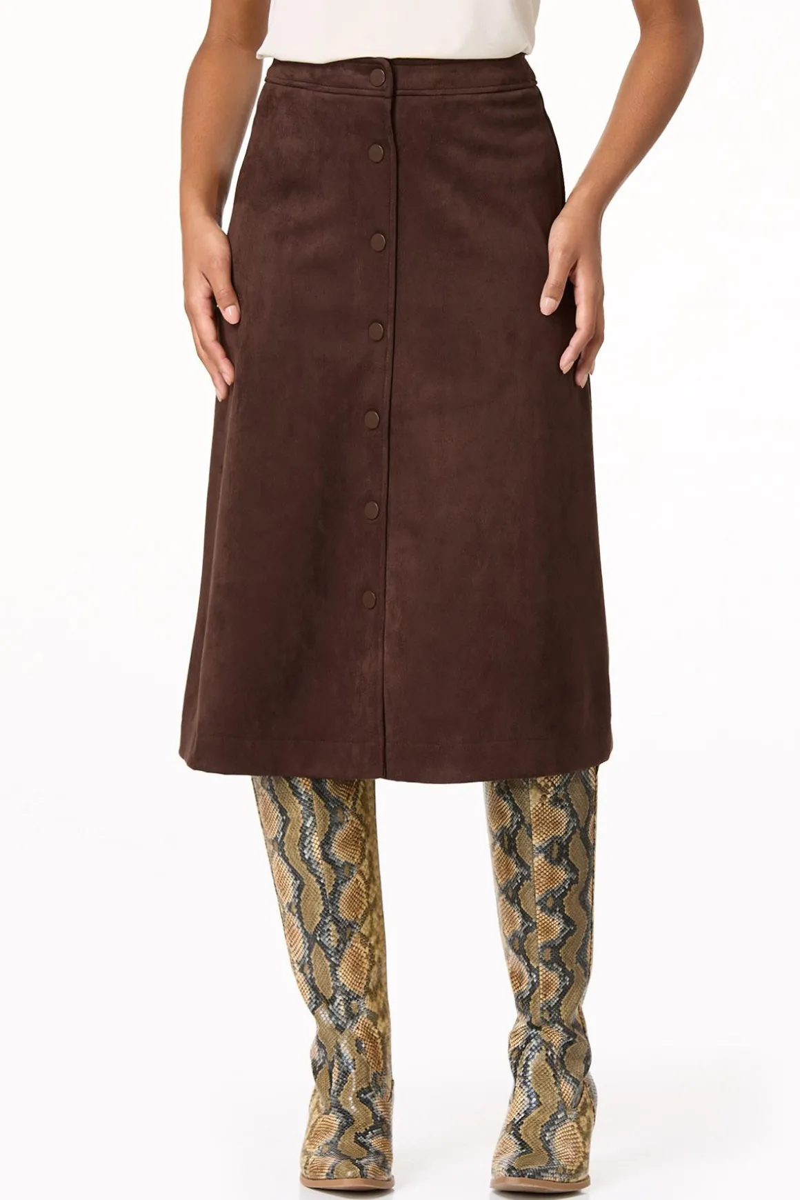 Faux Suede Midi Skirt