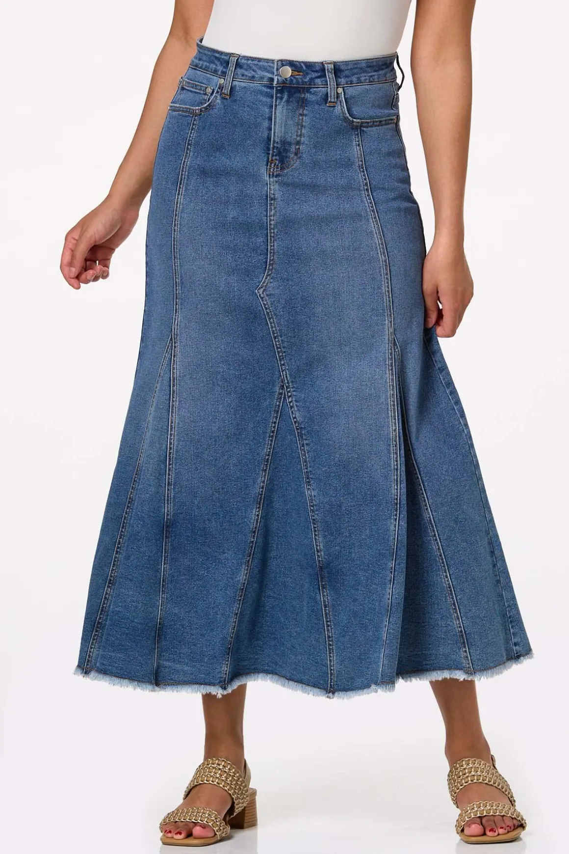 Fit And Flare Denim Maxi Skirt