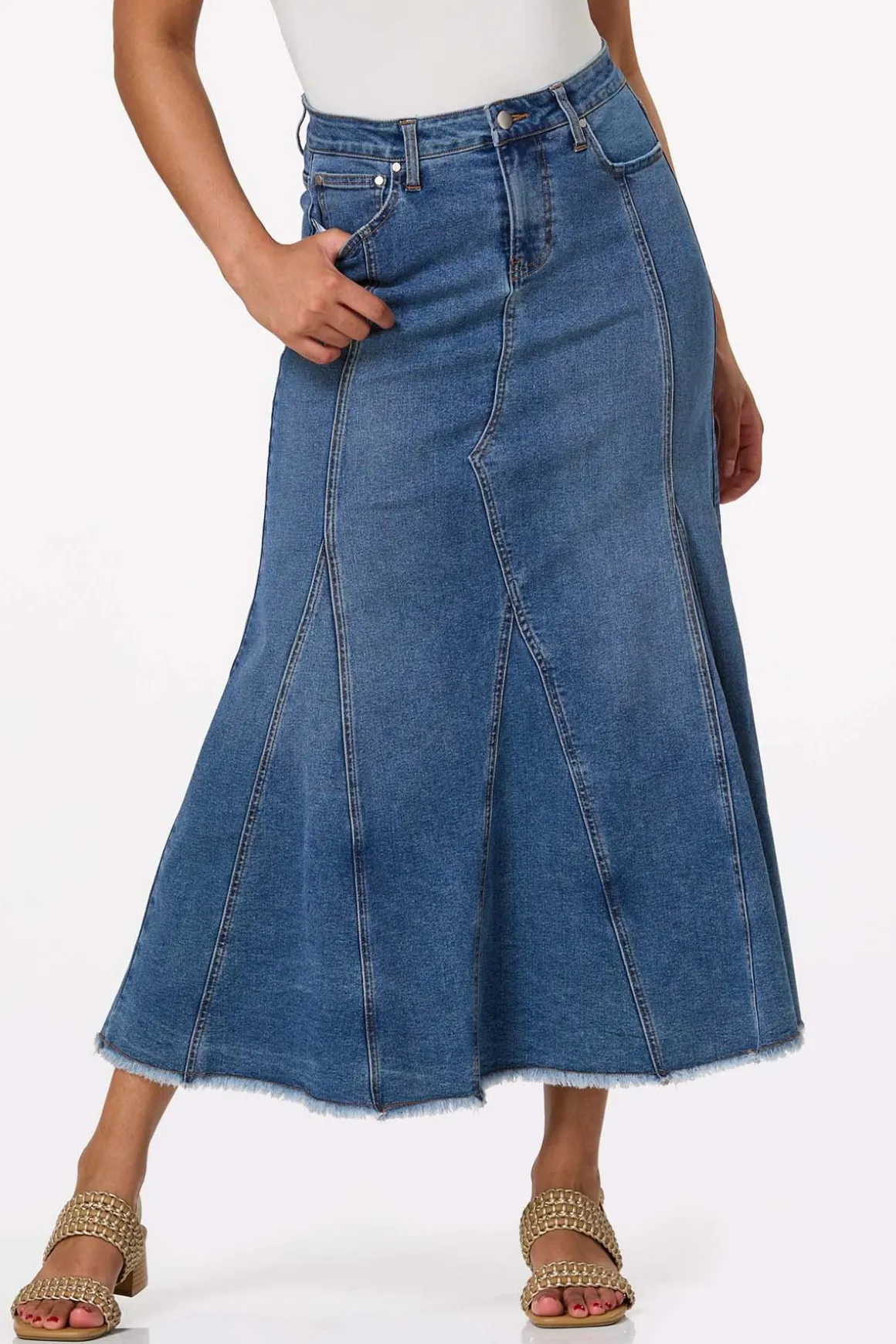 Fit And Flare Denim Maxi Skirt