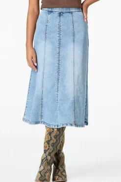 Flare Denim Midi Skirt