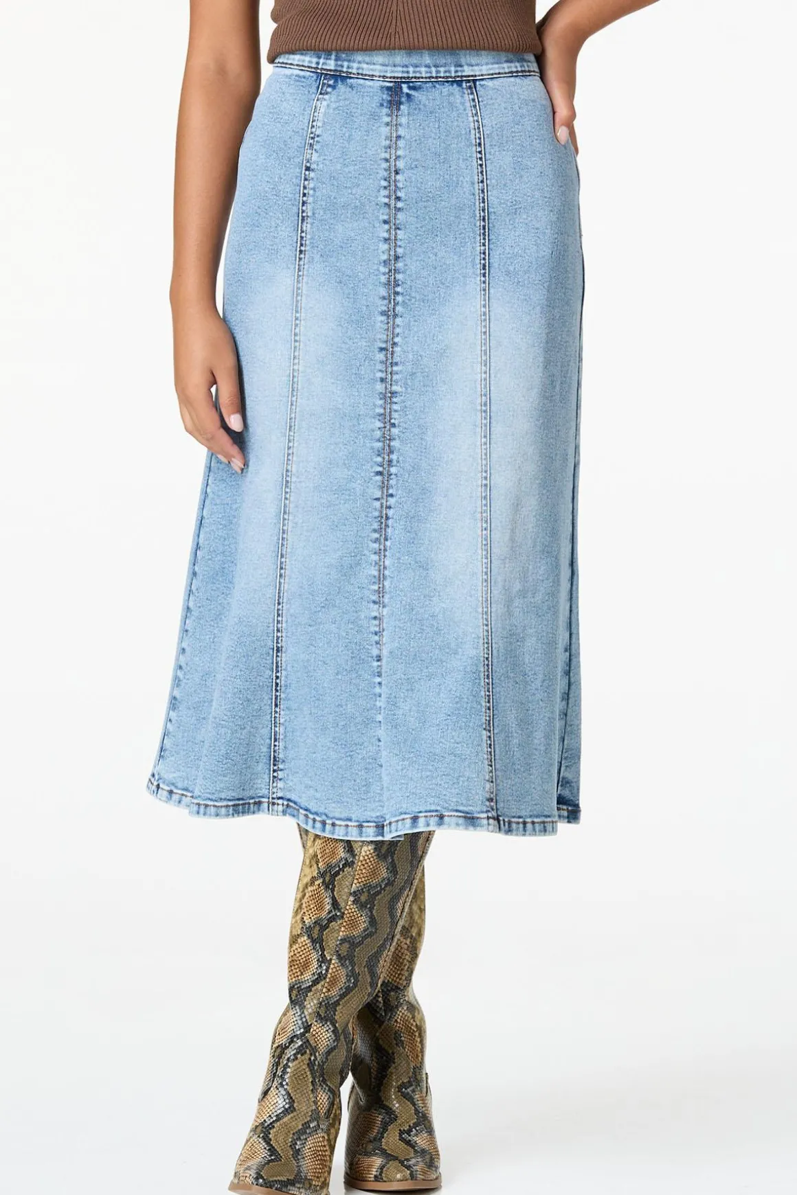 Flare Denim Midi Skirt