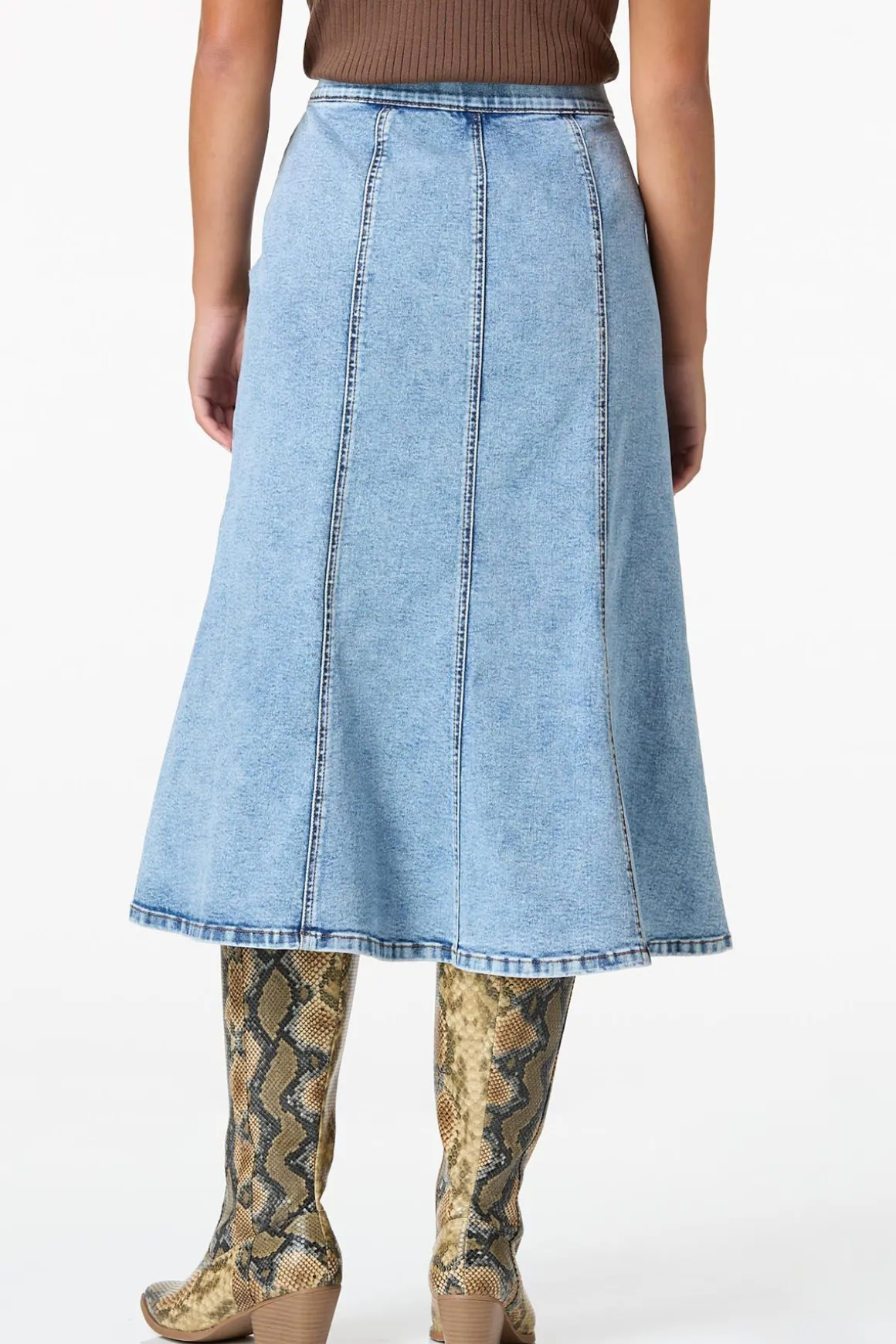 Flare Denim Midi Skirt