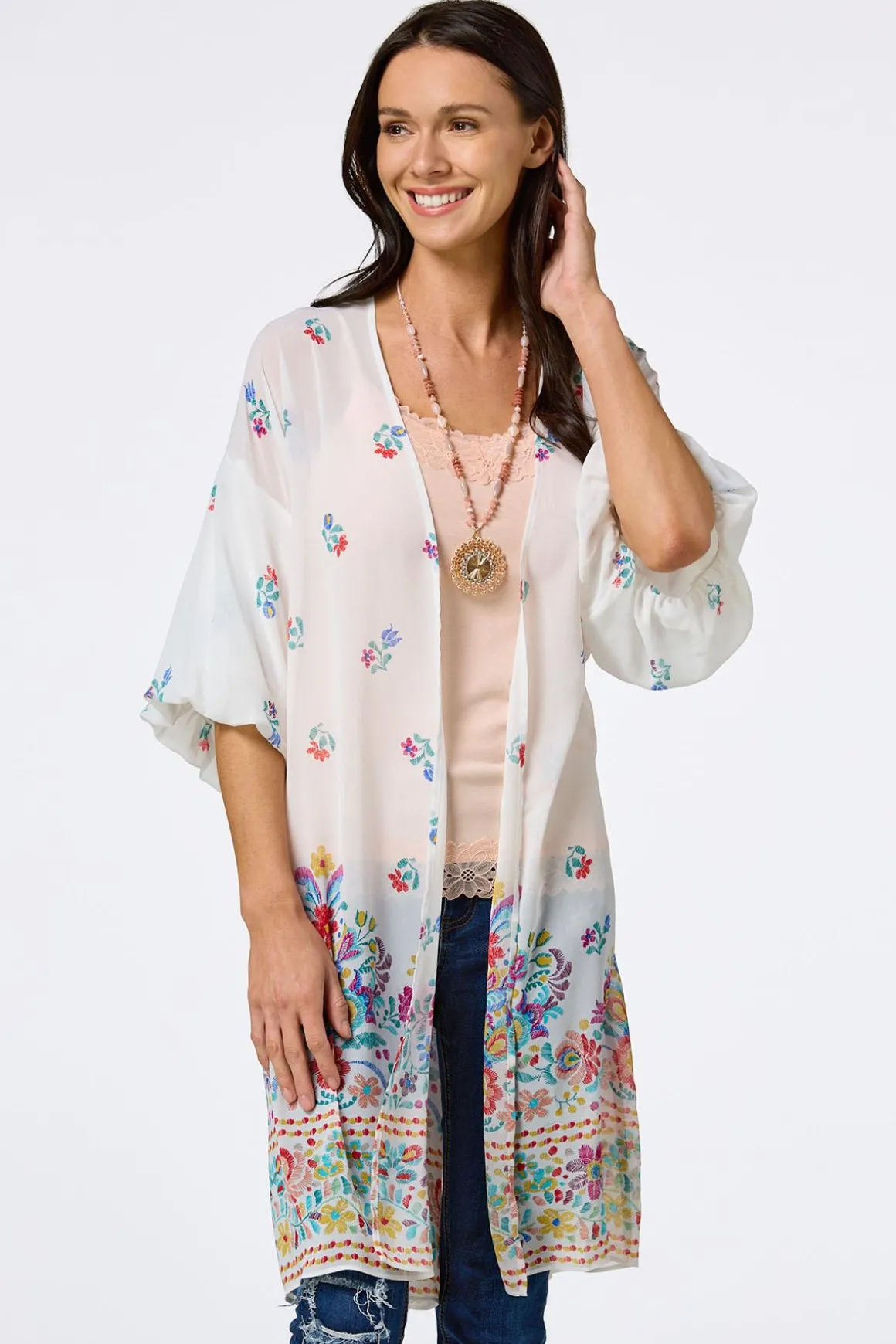 Floral Bubble Sleeve Kimono