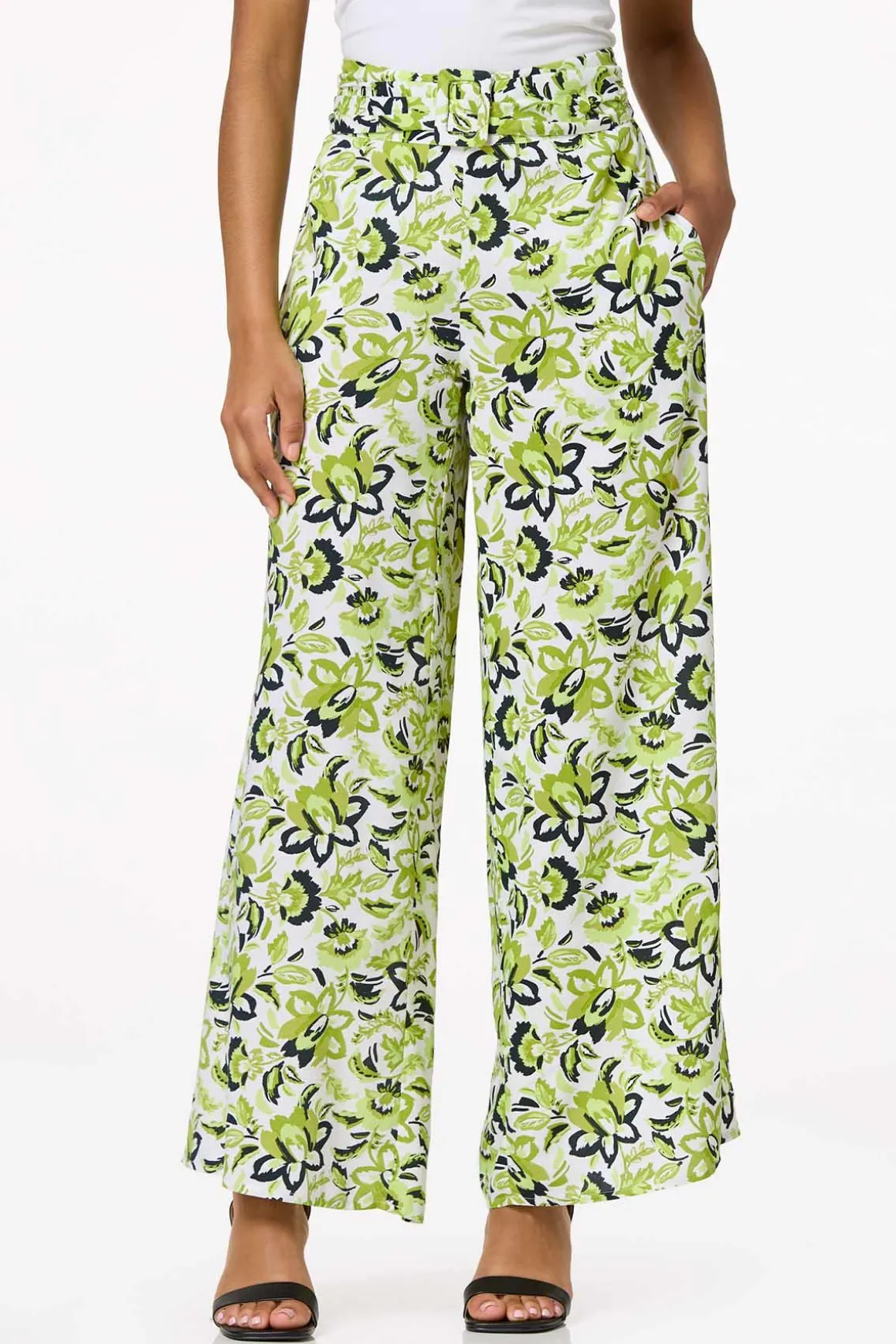 Floral Buckle Waist Pants