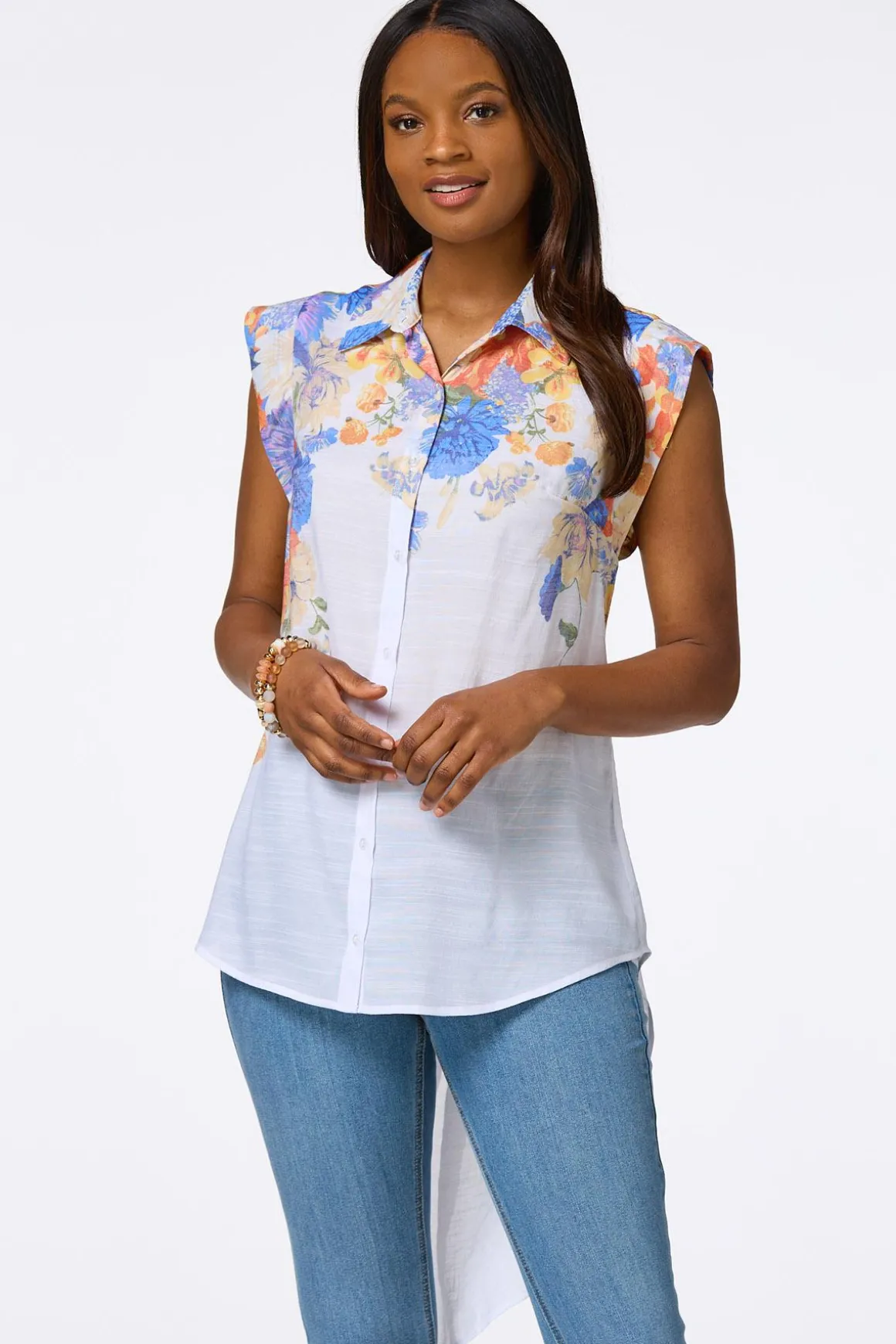 Floral Button Front Tunic