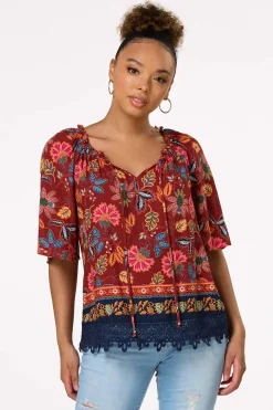 Floral Crochet Trim Top